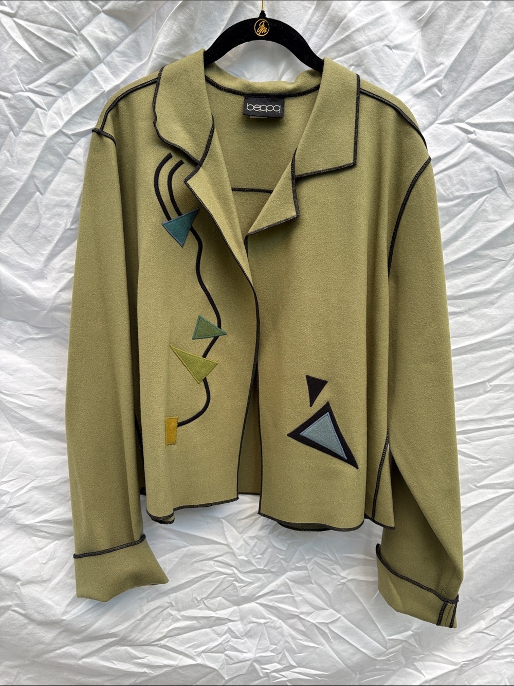 Beppa Olive Green Wool-Blend Embroidered Blazer